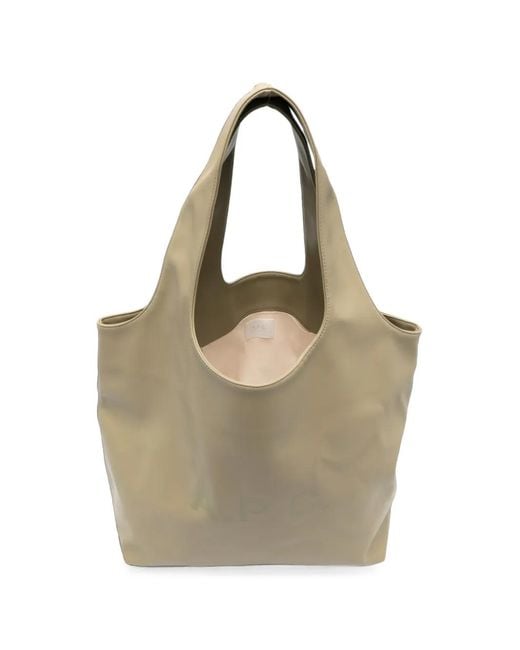 A.P.C. Natural Logo-Print Leather Tote Bag