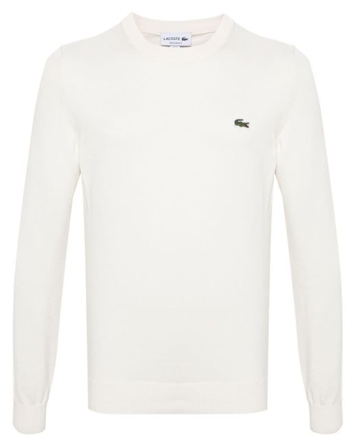 Logo-patch ribbed-knit jumper di Lacoste in White da Uomo