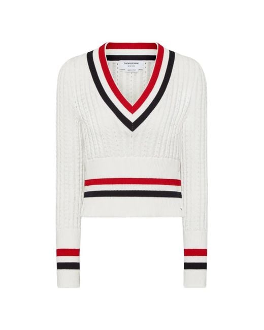 Thom Browne White Cricket Rwb-Stripe Baby-Ladder-Cable Shrunken Sweater