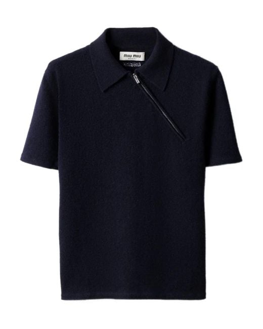 Miu Miu Blue Gerippter Pullover mit Reißverschluss