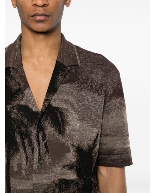 Roberto Collina Black Palms-jacquard Shirt for men