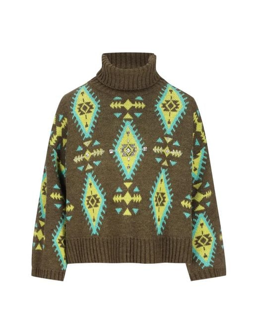 COLOUR MARKET® Green Crystal-Embellished Intarsia-Knit Sweater