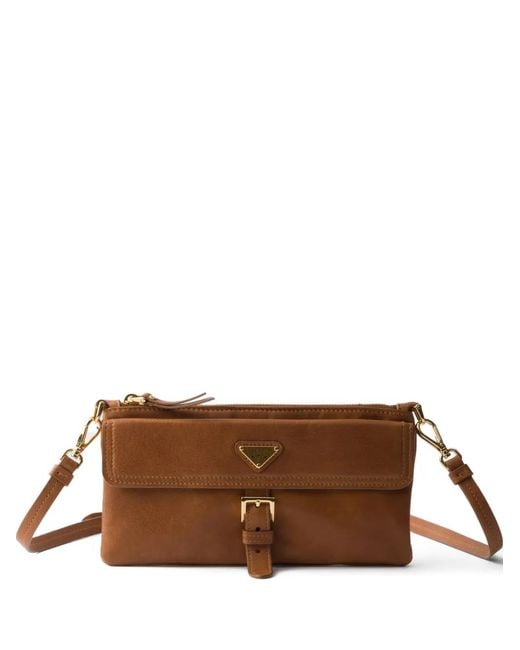 Prada Brown Nappa Leather Wallet With Shoulder Strap