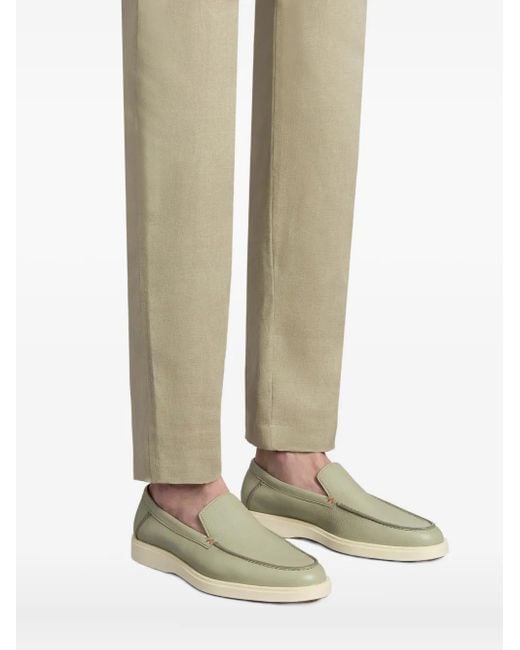 Santoni Green Tumbled Leather Loafers for men
