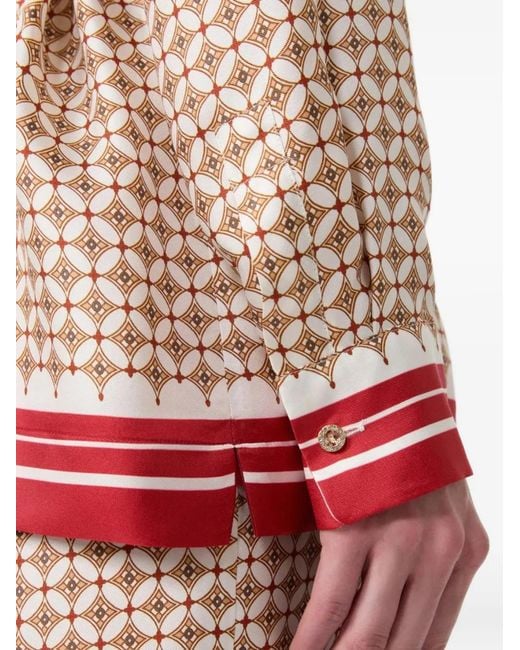 Max Mara Natural Geometric-Print Belt-Detail Silk Shirt