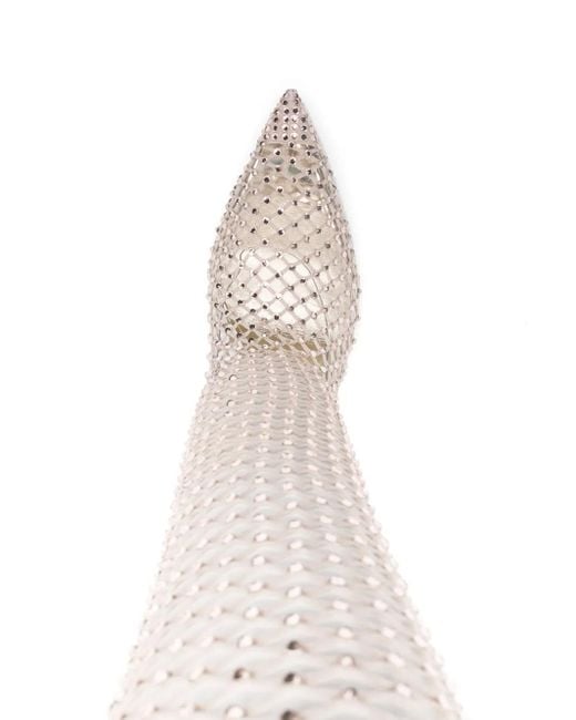Le Silla White Gilda 120Mm Rhinestone Fishnet Boots