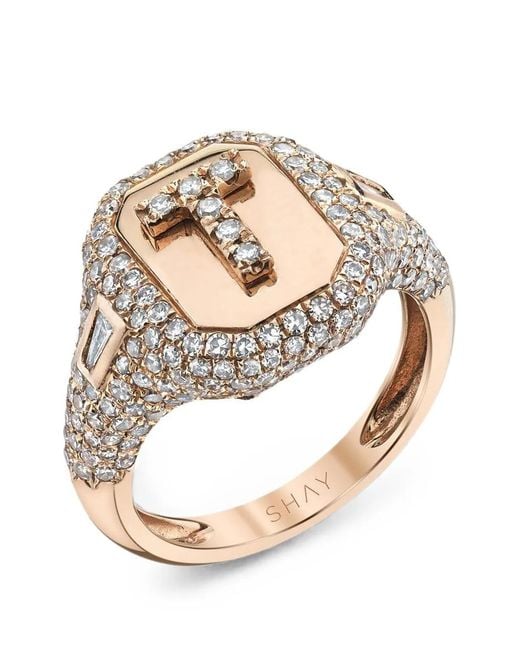 SHAY Metallic Diamond T Initial Ring