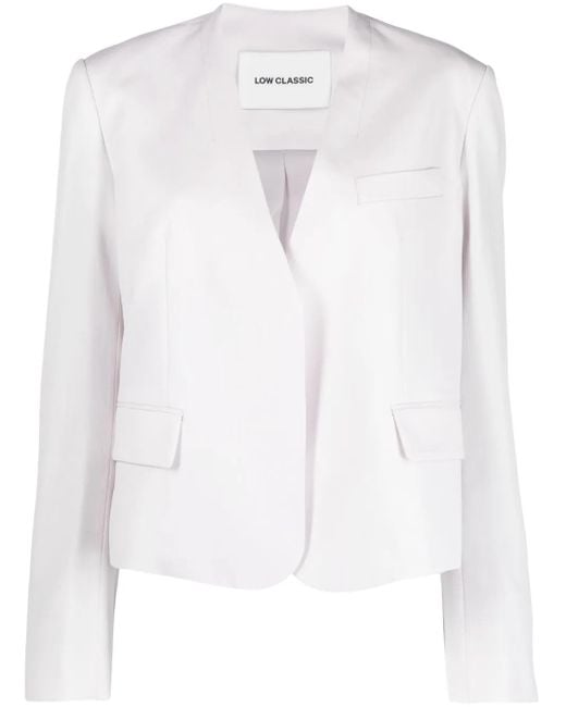 Low Classic White Single-Breasted Collarless Blazer