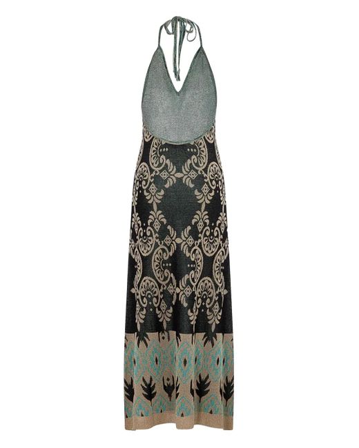Akep Green Halterneck Abstract-Patterned Dress