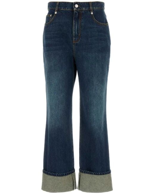 McQueen Blue Stylish Jeans With Calfskin Trim
