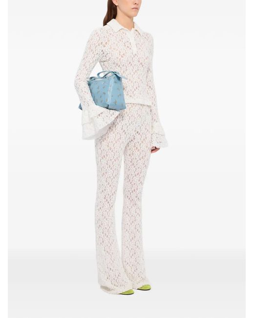MSGM White Pantalon En Dentelle À Coupe Évasée