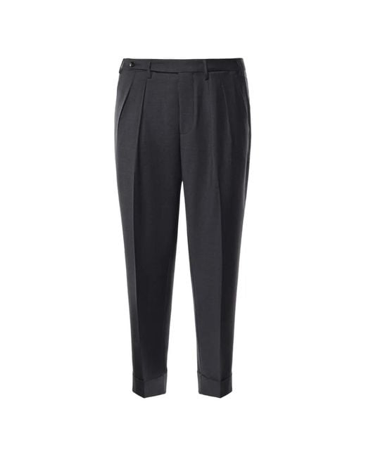 Michael Coal Blue Pleated-Detail Turn-Up Trousers for men