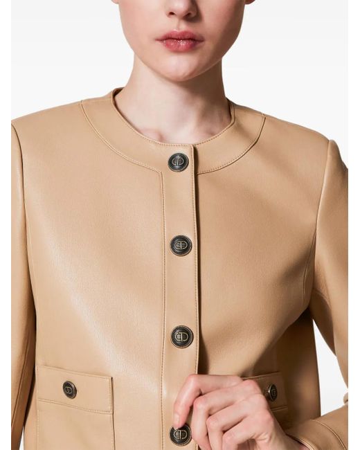 Twinset Natural Nappa Effect Jacket With Oval-T Buttons