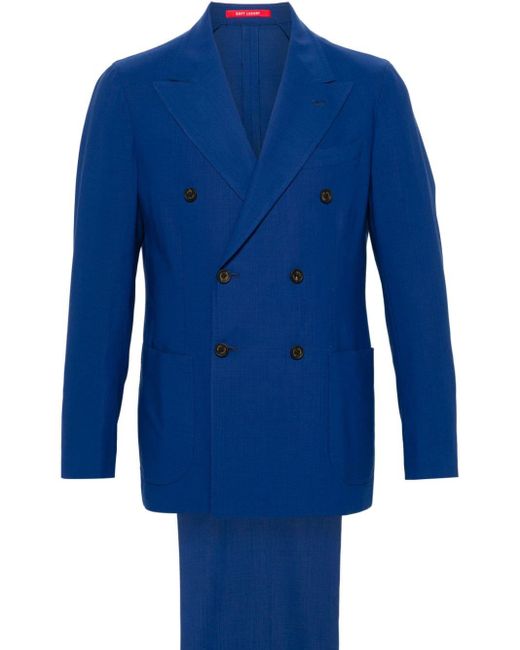 Bagnoli Sartoria Napoli Blue Double-breasted Virgin Wool Suit for men