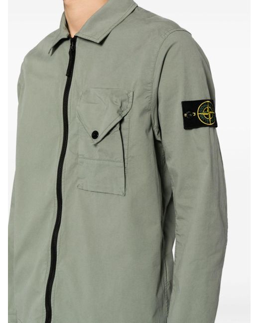 Stone Island Green Compass-patch Zip-up Shirt Jacket for men