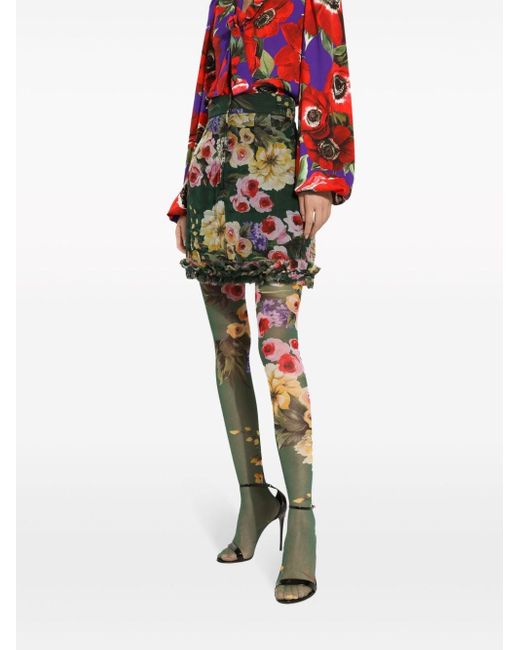 Dolce & Gabbana Green Floral-print Chiffon Miniskirt