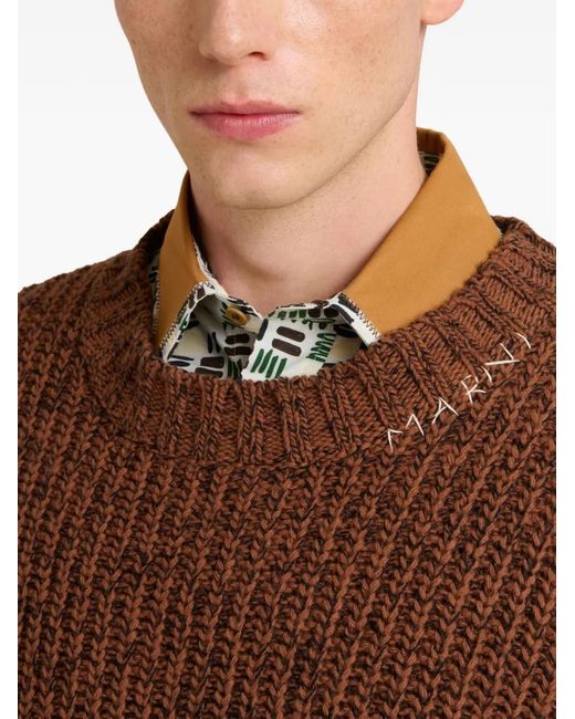 Marni Brown Crew Neck Elbow-Patch Sweater for men