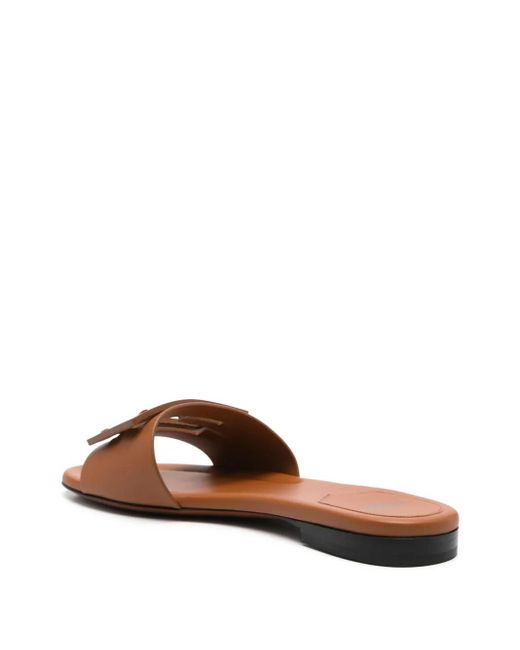 Fendi Brown Baguette Leather Slides