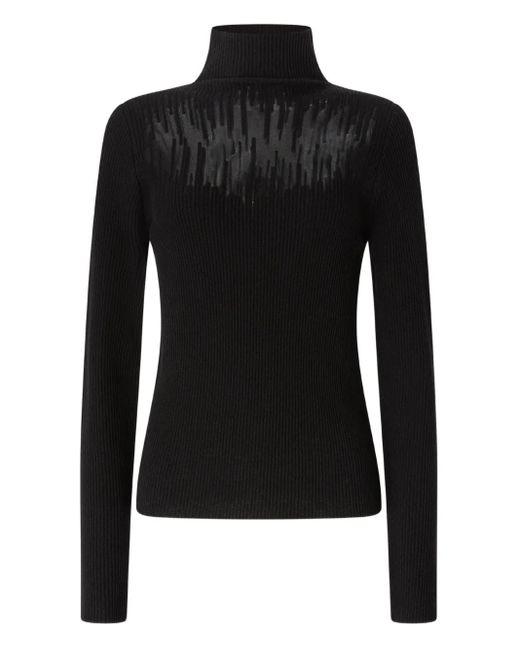 Genny Black Ribbed-Knit Sheer-Panel Top