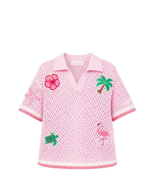 Mc2 Saint Barth Pink Pixie Crochet-Knit Patch-Detail T-Shirt