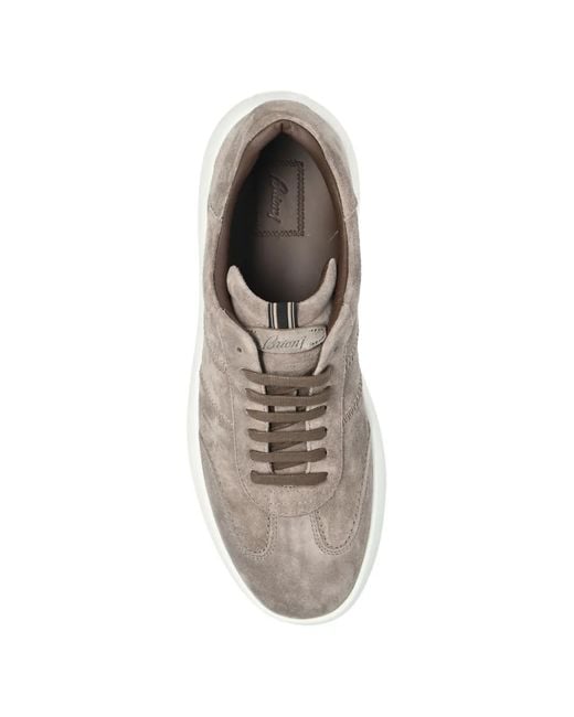 Brioni Gray Suede Panelled Sneakers for men