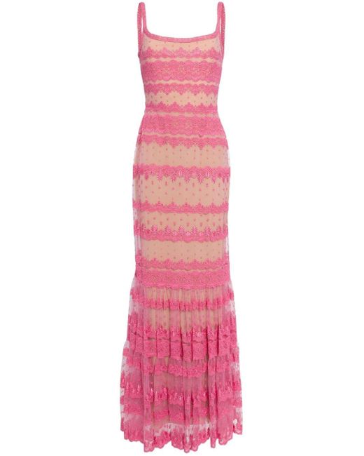 Elie Saab Pink Lace Embroidered Maxi Dress
