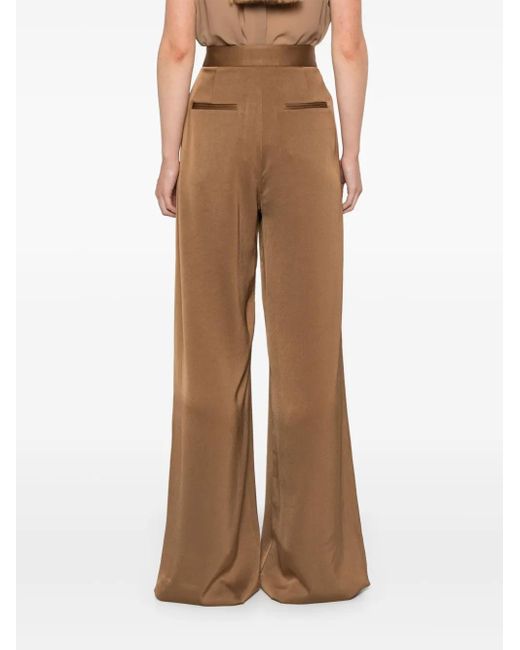 Alex Perry Brown Double-Pleat Satin Trousers