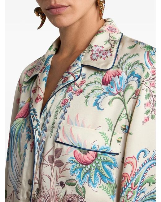 Etro White Printed Bowling Neck Shirt