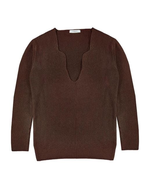 Zanone Brown Deep-Neckline Cotton Sweater