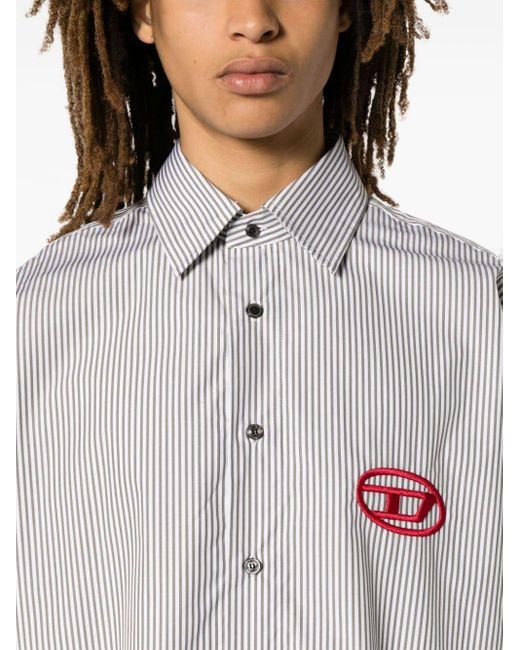 Chemise rayée à logo brodé DIESEL pour homme en coloris White
