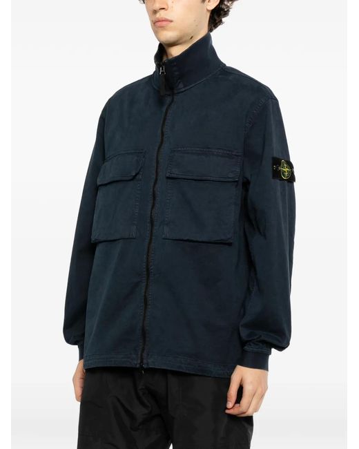 Stone Island Blue Logo-Patch Jacket for men