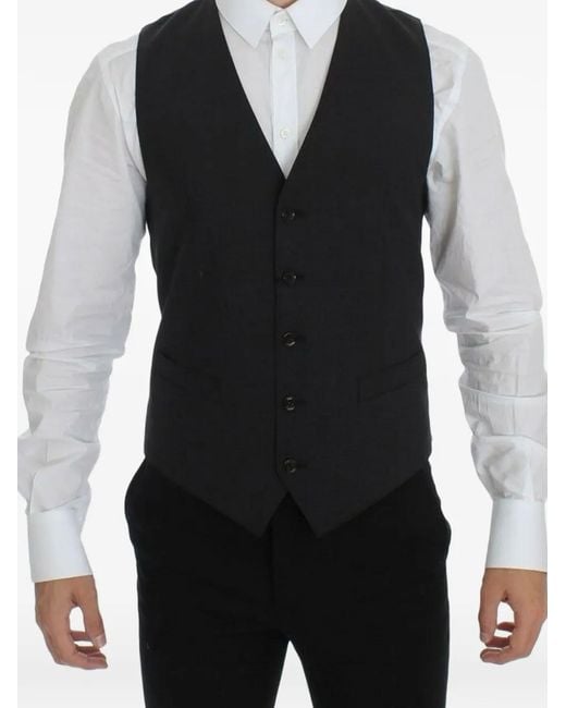 Dolce & Gabbana Black Pointed-Hem V-Neck Waistcoat for men
