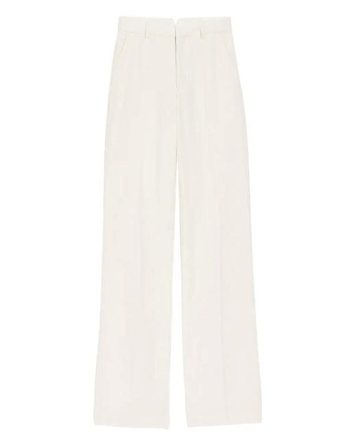 AMI White Blended Linen Low Waist Straight Pant