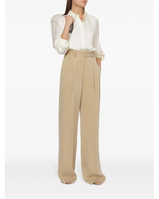 Alberta Ferretti Natural Wide-Leg Trousers