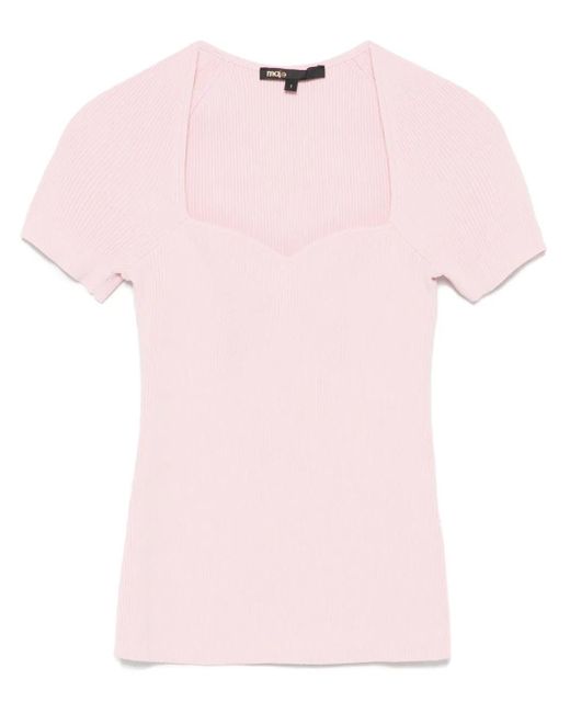 Maje Pink Ribbed-Knit Top