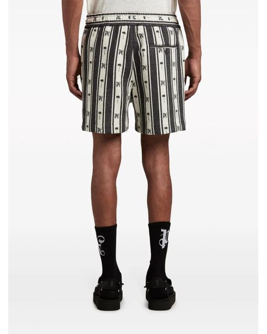 Palm Angels Black Monogram-Print Striped Shorts for men