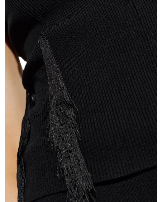 IRO Black Flocon Fringe Ribbed Top