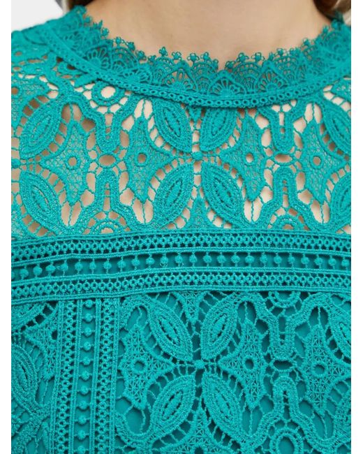 Morgan Blue Ormay Lace Short-Sleeve Top
