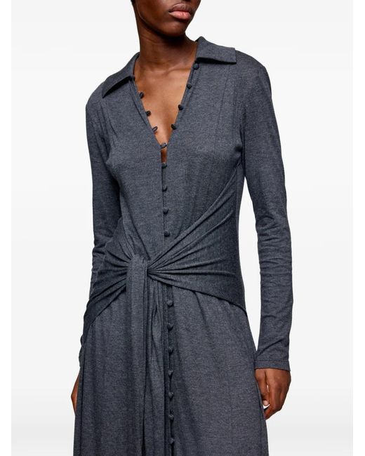 Ganni Blue Robe Longue Boutonnée À Taille Nouée