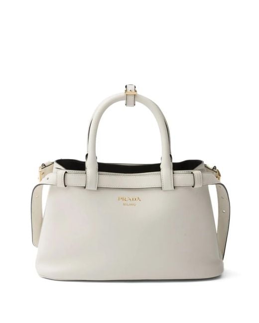 Prada White Small Buckle Tote Bag