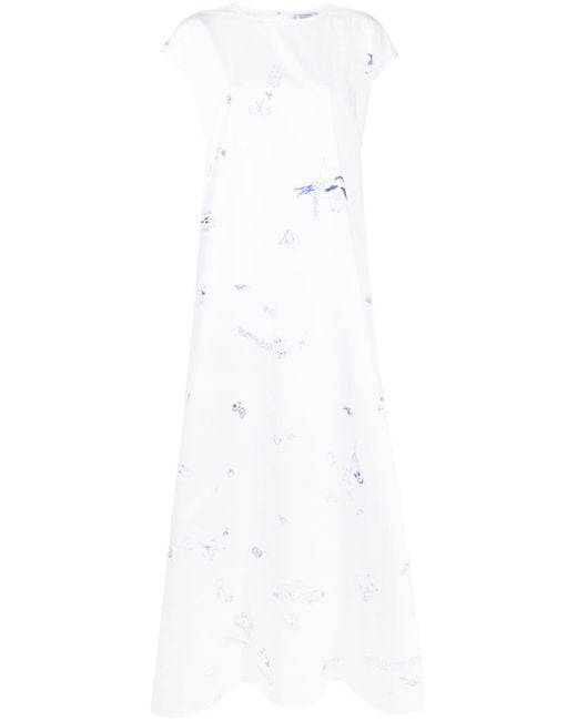 Vetements White Doodle-print Draped Maxi Dress
