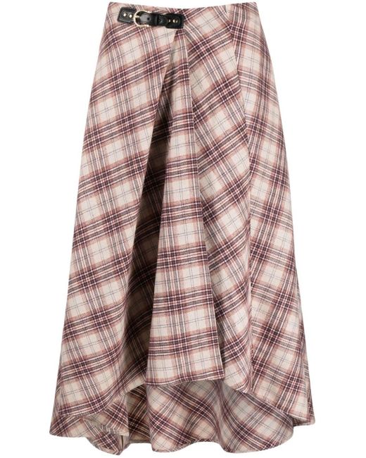 Maje Pink Check-pattern Asymmetric Midi Skirt