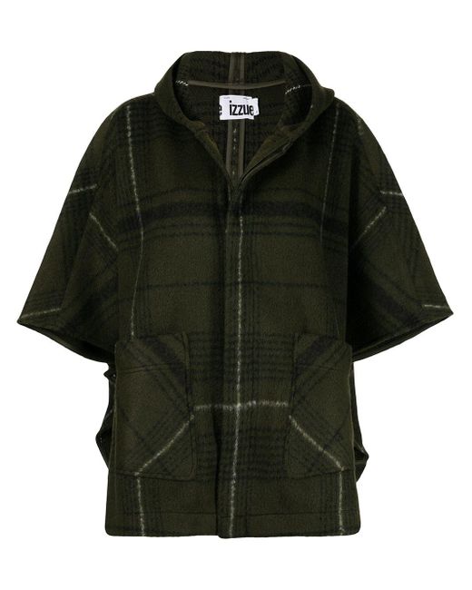 Izzue Green Plaid-check Poncho Jacket