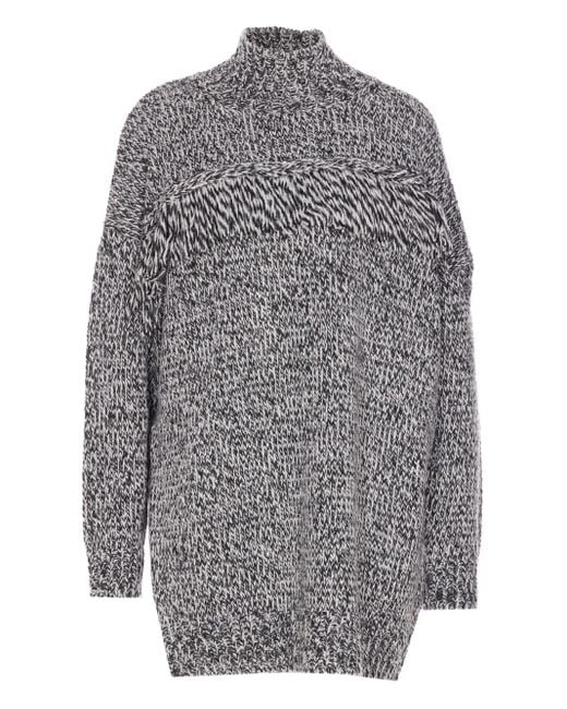Essentiel Antwerp Gray High-Neck Fringe-Detail Sweater