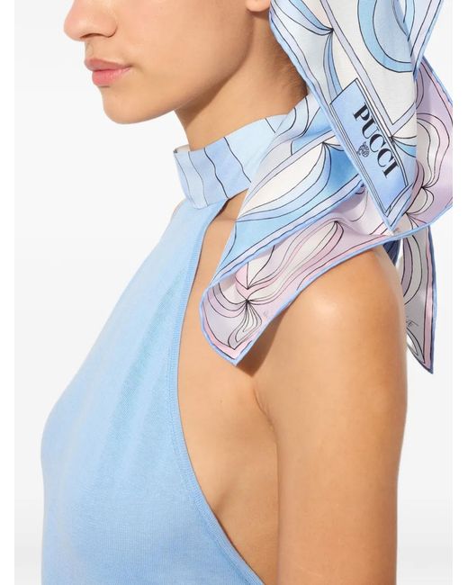 Emilio Pucci Blue Occhi Print Silk Scarf