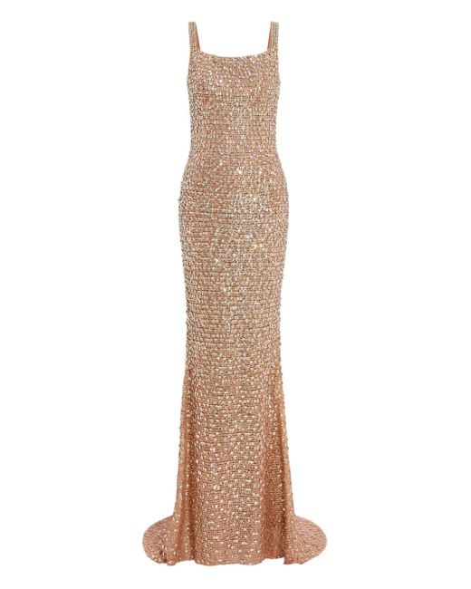 Jenny Packham Natural Sequin-Embellished Open-Back Maxi Dress