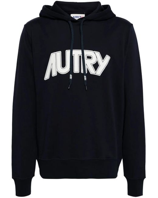 Autry Blue Logo-Print Cotton Hoodie for men