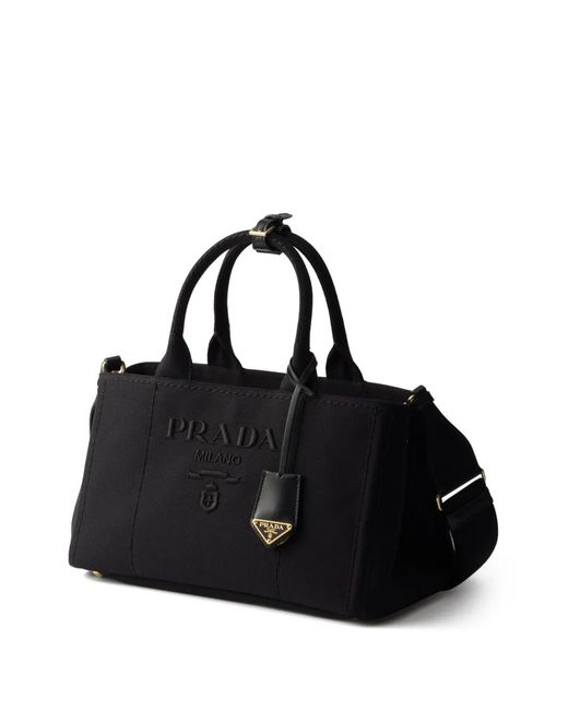 Prada Black Jardinière Large Cotton Canvas Handbag