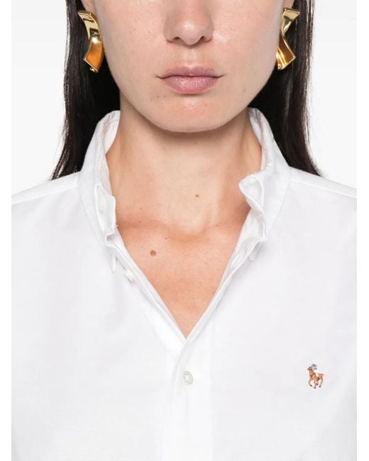 Polo Ralph Lauren White Ls Brkn St-Long Sleeve-Button Front Shirt