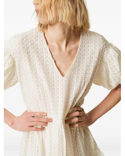 Twinset White Puff-Sleeved Tiered Dress